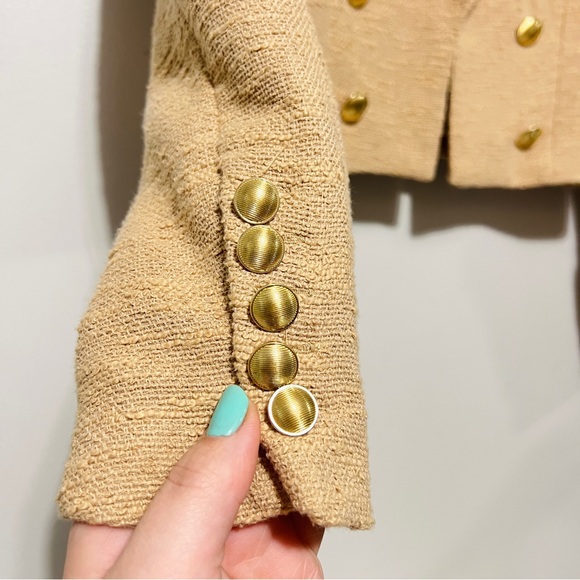 House of Harlow 1960 Tan Tweed Cropped Blazer Gold Buttons Old Money Small - Picture 4 of 12